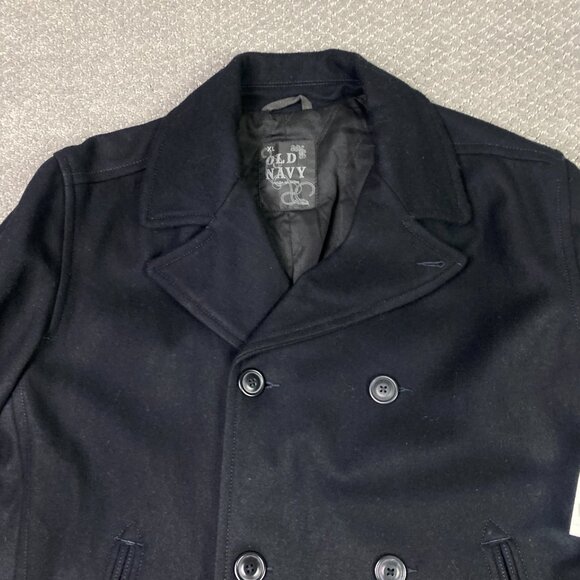 Old Navy Peacoat Men's XL Black Pea Coat Military Naval Wool Blend - Picture 2 of 14
